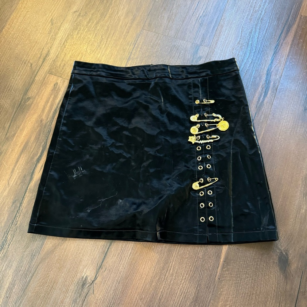 Faux Leather Mini Skirt Skort Gothic Punk Pu Leather Pin A-line Size Large